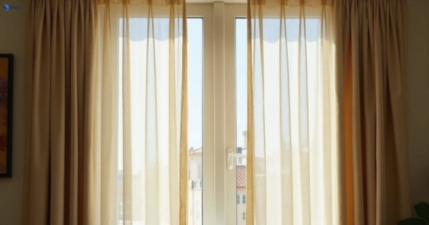 Dull dusty drapes in brookwater before professional cleaning